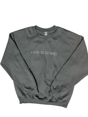 Gildan Charcoal 'God Is Good' Crewneck Sweatshirt Sz M
